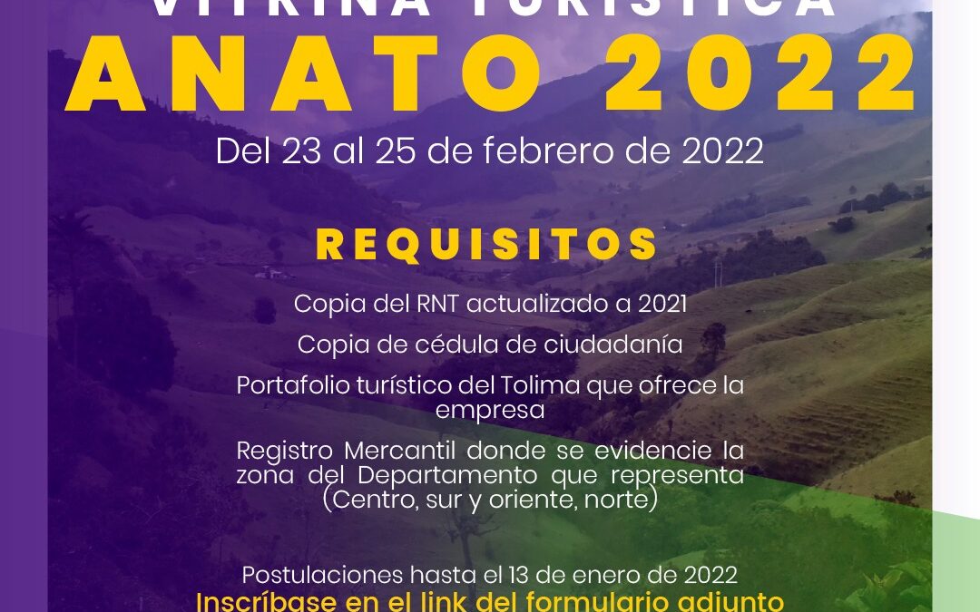 Abierta convocatoria para participar en Vitrina Turística Anato 2022