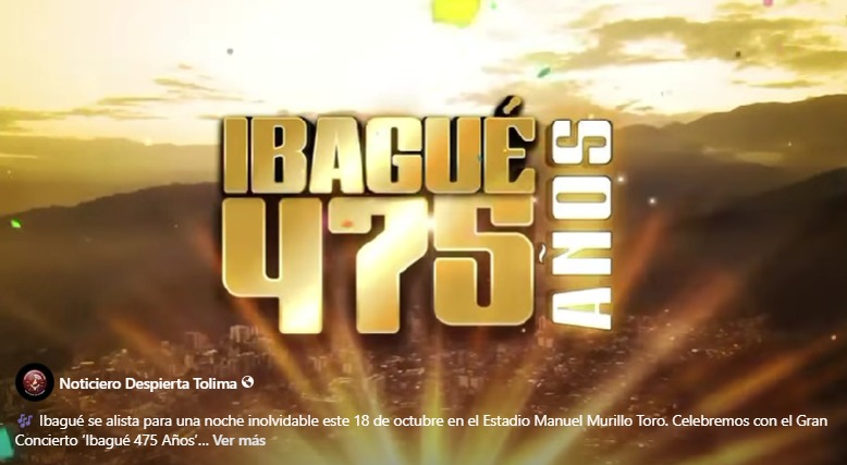 Ibagué se alista para una noche inolvidable este 18 de octubre en el Estadio Manuel Murillo Toro. Celebremos con el Gran Concierto ‘Ibagué 475 Años’.